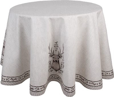Clayre & Eef Tafelkleed Ø 170 cm Beige Katoen Hert