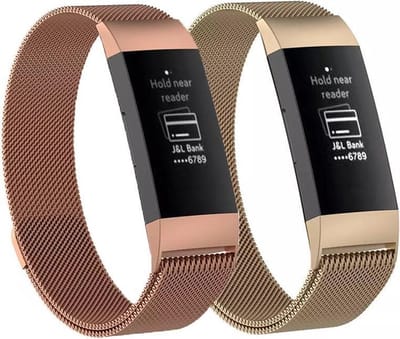 KELERINO. Milanese bandjes geschikt voor Fitbit Charge 3 / Charge 4 - Rose Goud & Champagne - Large