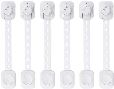 Dailygoods - Verstelbare Kinderveiligheidssloten - Babybestendige Kastsloten - Dubbele Vergrendeling - Grijs Wit - Voor Kasten en Lades - Veiligheid v...