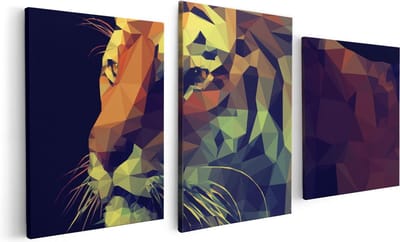 Artaza Canvas Schilderij Drieluik Tijger Illustratie Van Origami - Abstract - 120x60 - Foto Op Canvas - Canvas Print