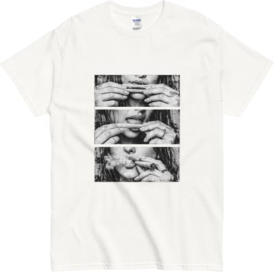 Heren en Dames T shirt - Grunge Foto Weed - Urban Look - Wit - S