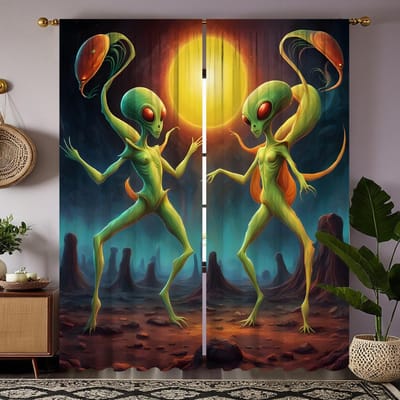 2pcs HD Lune sous Alpha Planète extraterrestre rideau décoratif Vert cravate numérique rideau Décoration de la maison style Décoration l W52H63inchW132H160cm blue
