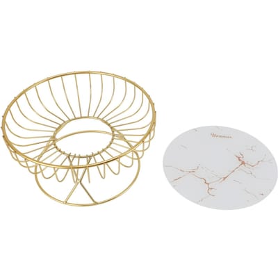 Ronde Fruitmand Grote Capaciteit Holle Metalen Fruitschaal Standaard voor Dessert Snacks Brood L Wit L White Background with Gold Stripes white