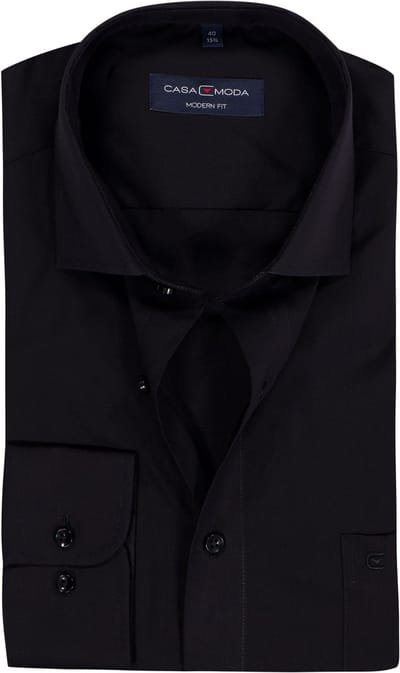 CASA MODA modern fit overhemd - mouwlengte 7 - zwart - Strijkvriendelijk - Boordmaat: 48 (EU maat: 3XL)