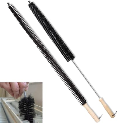 OIMG Kierenborstel met lange steel en stijve borstelharen - 2-pack - Reinigingsset voor drogerventilatie - Radiatorreinigingsborstel - Ideaal voor het reinigen van krappe ruimtes - Ideaal voor het reinigen van meubels - Multifunctioneel - Zwart