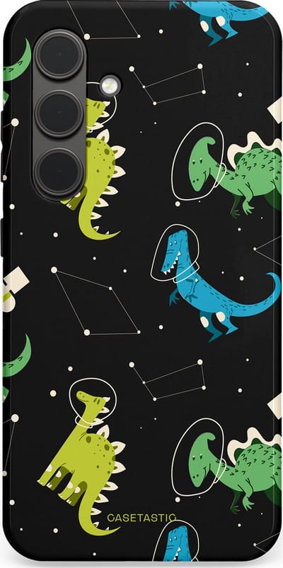 Casetastic hoesje geschikt voor Samsung Galaxy S24 - Dubbellaagse bescherming - Dino in de sterren - Fashion Case - Zwart Groen