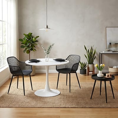 Combinatieset: 3-delige tafel -en stoelenset + Ronde Witte eettafel/keukentafel 100 x 100 x 73 cm - Salontafel bijzettafel - Geschikt voor 2 tot 4 personen - Tafelblad met gesplitst ontwerp