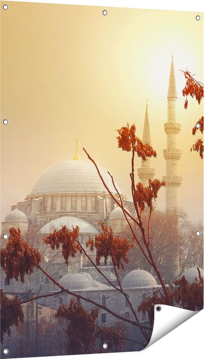 Gards Tuinposter Suleymaniye Moskee in Istanbul - 80x120 cm - Tuindoek - Tuindecoratie - Wanddecoratie buiten - Tuinschilderij