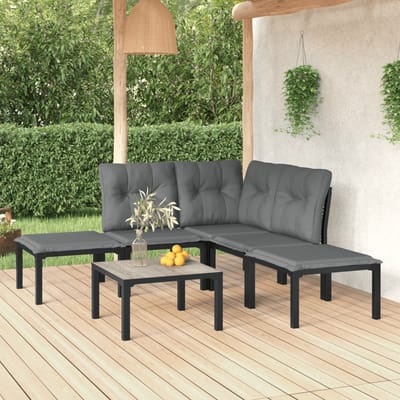 vidaXL - 6-delige - Loungeset - poly - rattan - zwart - en - grijs
