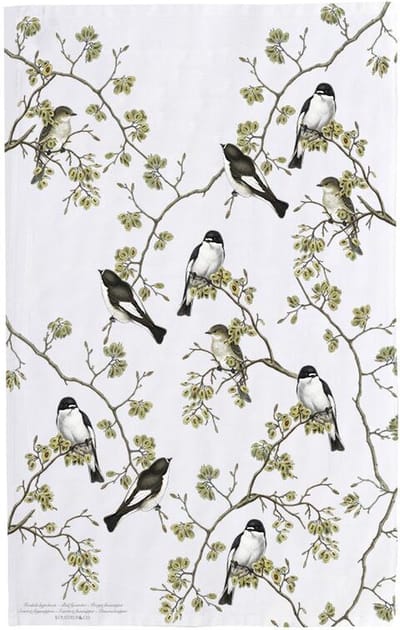 Theedoek Flycatcher vogels - 100 % bio katoen - 48 x 70 cm