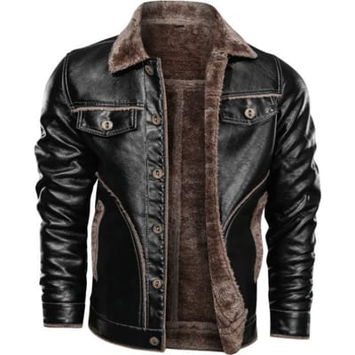 Winter Grote Maat Bont Eendelig Jas voor Heren, Revers Plus Fluweel Heren Casual PU Lederen Jas 8XL