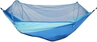 Campinghangmat met net - Reishangmat - Ontspannen Buiten - Automatisch snel openend - 290x140 cm - Lichtblauw