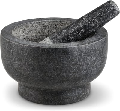 Famanu – Grote granieten vijzel en stamper set, Ø 20 cm, geschikt voor het malen van grote hoeveelheden kruiden