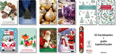 MGPcards - 50 Dubbele Kerstkaarten met envelop - Gratis kaartenhouder - Voordelige Kerstkaarten - Plastic vrij - Formaat: 10 x 14 cm - FSC