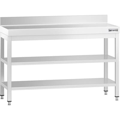 GGM Gastro Edelstahl Arbeitstisch PREMIUM - 1200x600mm - mit Grundboden, Aufkantung & Zwischenboden Zilver
