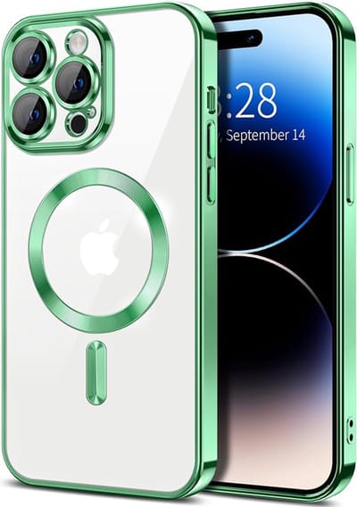 Hoesje geschikt voor Apple iPhone 14 Pro Max - Techsuit Luxury Crystal Back Cover - Geschikt voor MagSafe - Transparant/Lichtgroen