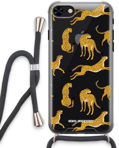 Case Company® - Hoesje met koord geschikt voor iPhone 8 hoesje met Koord - Luipaard - Telefoonhoesje met Zwart Koord - Bescherming aan alle Kanten en Over de Schermrand