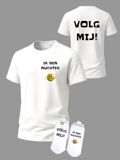 T-shirt Grappige tekst - Giftset - Volg mij - Shirt - Party T-shirt Set - Cadeau set shirt en sokken - Grappig cadeau voor vrouw en man - Verjaardag - Kerst cadeau - Festival t-shirt set - Vaderdag - Moederdag - T-shirt voor dames en heren - Maat S