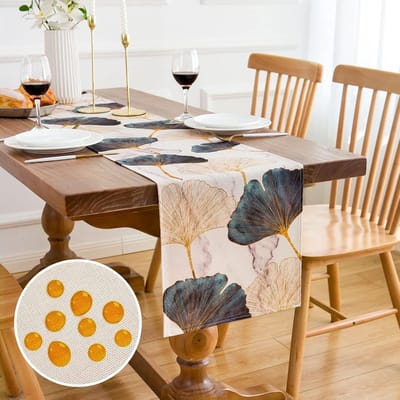 Tafelloper, modern, woonkamer, vintage, outdoor, tafelloper, weerbestendig, polyester, turquoise, ginkgo biloba, gouden tafelloper, landhuisstijl, tafelkleed voor eetkamer, 40 x 140 cm