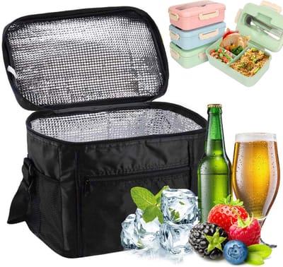 Thijox - Koeltas Lunchtas 10L Draagbaar Zachtzijdig, Koelzak voor Picknick Camping BBQ Winkelen Familie Buitenactiviteiten Zwart
