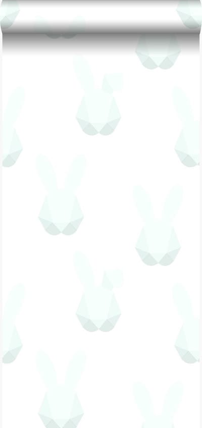 Origin Wallcoverings behang origami konijnen mat wit en mintgroen - 347489 - 53 cm x 10,05 m
