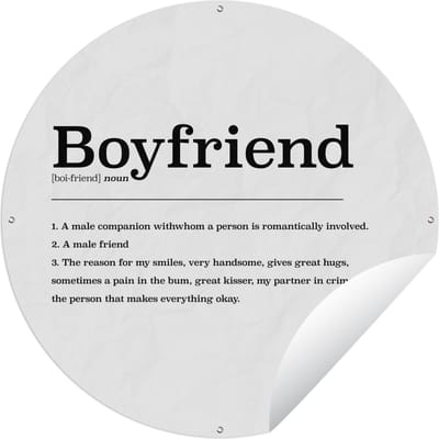 Tuincirkel Woordenboek - Boyfriend - Vriend definitie - Spreuken - Quotes - 60x60 cm - Ronde Tuinposter - Buiten