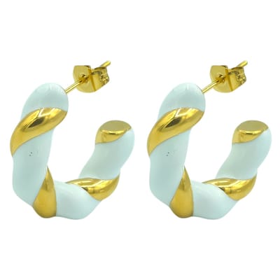 Vergulde hoops oorbellen met witte emaille – Oorstekers dames (23 mm)