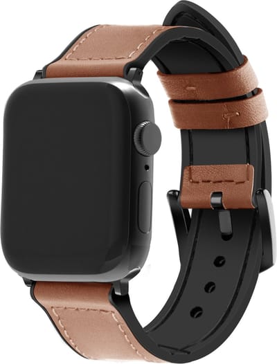 Strap-it Leren Hybrid band - Geschikt voor Apple Watch bandje - Series 1/2/3/4/5/6/7/8/9/10/11/SE/SE2/SE3 - Bruin - Leer / Siliconen band met gesp - Leder iWatch bandje voor maat: 38 / 40 / 41 / 42mm