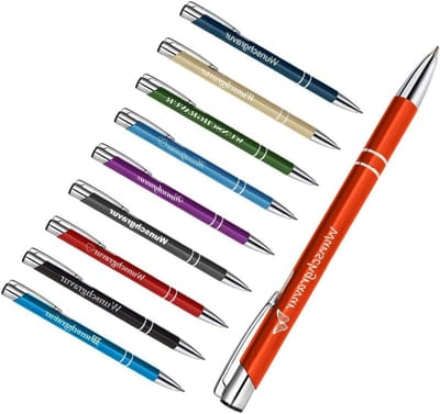Metalen balpennen - Set van 10 - Persoonlijk cadeau - Met gravure - 10 stuks - Metallic kleuren