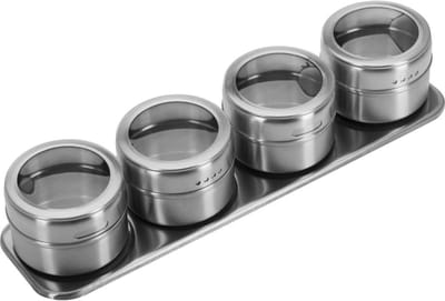 Westmark Kruidenrek met 4 roestvrijstalen kruidenpotjes ø 6,5 cm, 5-delige set, inhoud per potje ca. 40 ml, roestvrij staal, 65152260