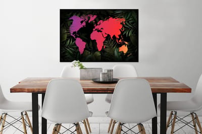 Poster in lijst - Fotolijst 90x60 cm - Posters - Wereldkaart - Kleuren - Planten - Posterlijst zwart - Decoratie - Wanddecoratie woonkamer - Muurdecoratie slaapkamer