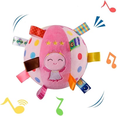 Baby Pluche Bal - Rammelaar Bal Lint - Vroege Educatie - Meerdere Kleuren Geluiden - 15 cm Diameter - Roze/Rebel Plezier