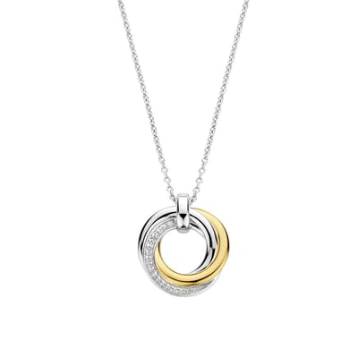TI SENTO Dames Ketting - 925 zilver - Zirkonia met geel verguld - Maat 42 - 34055ZY
