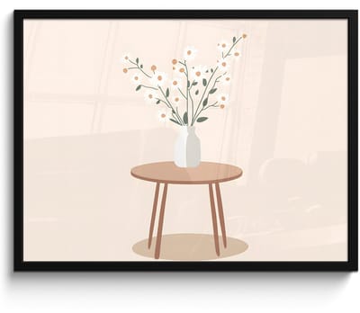Poster in lijst - Fotolijst 70x50 cm - Posters - Vaas - Bloemen - Madeliefjes - Beige - Posterlijst zwart - Decoratie - Wanddecoratie woonkamer - Muurdecoratie slaapkamer