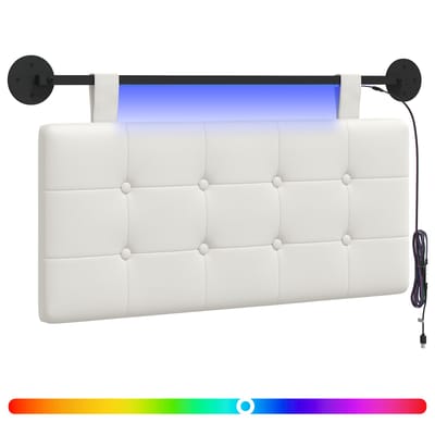 vidaXL - Hangend - hoofdbord - Met - LED-verlichting - Wit - Kunstleer