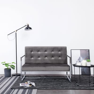 vidaXL - Tweezitsbank - met - armleuningen - chroom - en - fluweel - donkergrijs