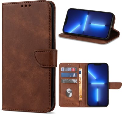 Geschikt Voor iPhone 13 Pro Max Hoesje - Solidenz Bookcase 13 Pro Max - Telefoonhoesje 13 Pro Max - 13 Pro Max Case Met Pasjeshouder - Cover Hoes - Bruin