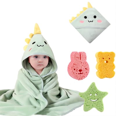 Dailygoods- Badhanddoek met capuchon - Zacht badstof - Voor baby's 0-3 jaar - Multifunctioneel als stranddeken - Machinewasbaar - Inclusief gratis babybadspons - Babydoek