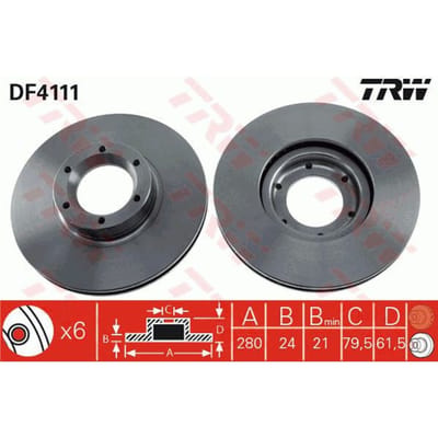 Remschijf TRW DF4111 voorkant, geventileerd, sterk gecarboniseerd, 1 Stuk