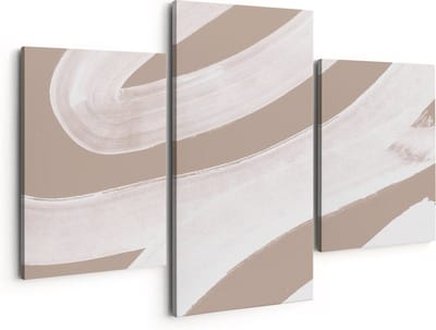 Artaza Canvas Schilderij Drieluik Abstracte Kunst - Witte Strepen op Beige - 150x120 - Groot - Foto Op Canvas - Canvas Print