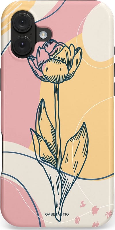 Casetastic hoesje geschikt voor Apple iPhone 16 Plus - MagSafe - Dubbellaagse bescherming - Zachte tulp - Fashion Case - Lichtgrijs Beige Lichtroze