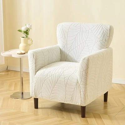 Bladeren Jacquard Kuipstoelhoes Stretch Clubbankhoes Bank Leunstoel Hoeslaken Elastische Eénpersoonsbankhoezen Woonkamer Bar white