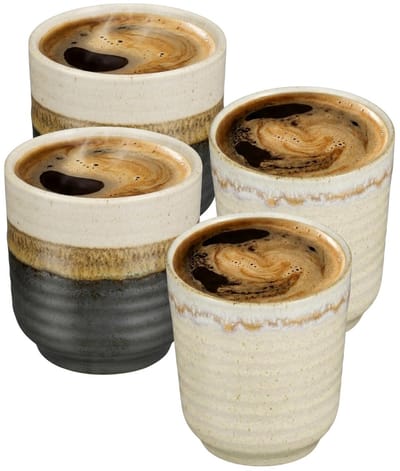 Mica Decorations Koffiemok Ethan - 4x - zwart en creme kleur - zonder oor - 7 x 8 cm - porselein
