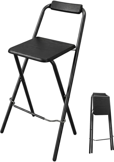 Dailygoods- Barkruk Inklapbaar Zwart - Houten Zitting - Rugleuning - Belastbaarheid 110 kg - Afmetingen 95 x 50 cm - Ruimtebesparend - Barstoel
