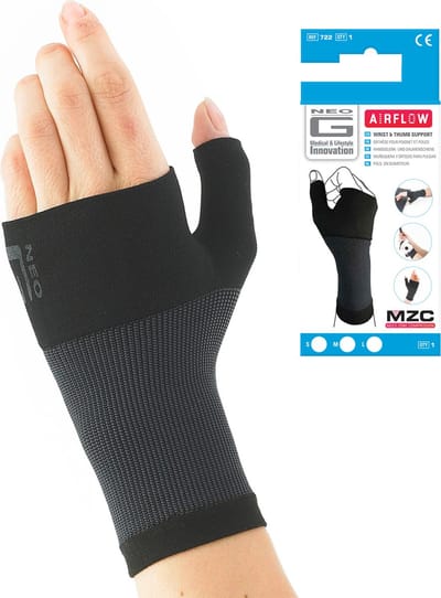 Neo G Pols- en Duimbandage - Large - Zwart - Ademend Polyamide en Elastaan - Multi Zone Compressie - Elastische Sluiting - Polsbandage voor Werk en Sport