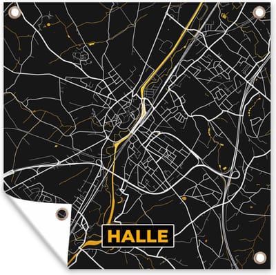 Tuin poster Plattegrond - Stadskaart - Kaart - Halle - Goud - 200x200 cm - Tuindoek