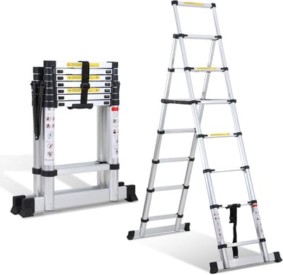2M+2.3M Telescopische Vouwladder, Anti-slip Aluminium Multifunctionele Ladder, Uitschuifbare Ladder, Trapladder, Maximale Belasting 150kg