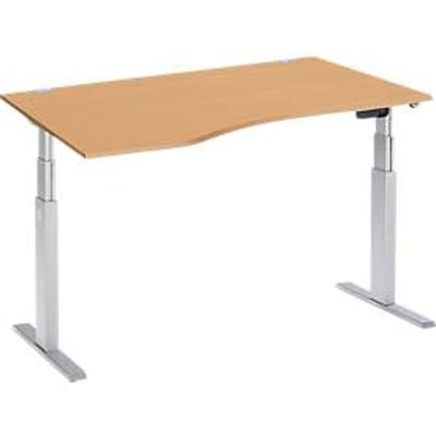Schäfer Shop  Select Bureautafel met aanbouw ERGO-T, T-poot, aanbouw links, tweetraps elektr. in hoogte verstelbaar, B 1800 mm, beukenpatroon