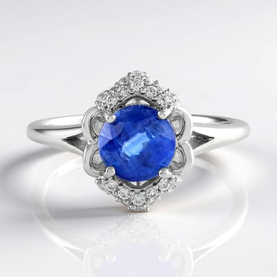 Cavill - Zilveren ring met 1,526 ct Nepal Kyaniet, 24 Cambodjaanse Zirkoon, Platina Geplateerd - Elegante ronde edelsteen ring dames