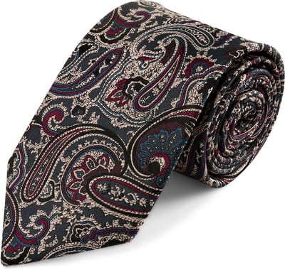 Zijden stropdas met donkerblauw en donkergroen paisleymotief | 8 cm